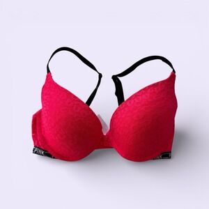 Victorias Secret PINK Push-Up Bra Hot Pink Lace Adjustable Straps Y2K Size 32D